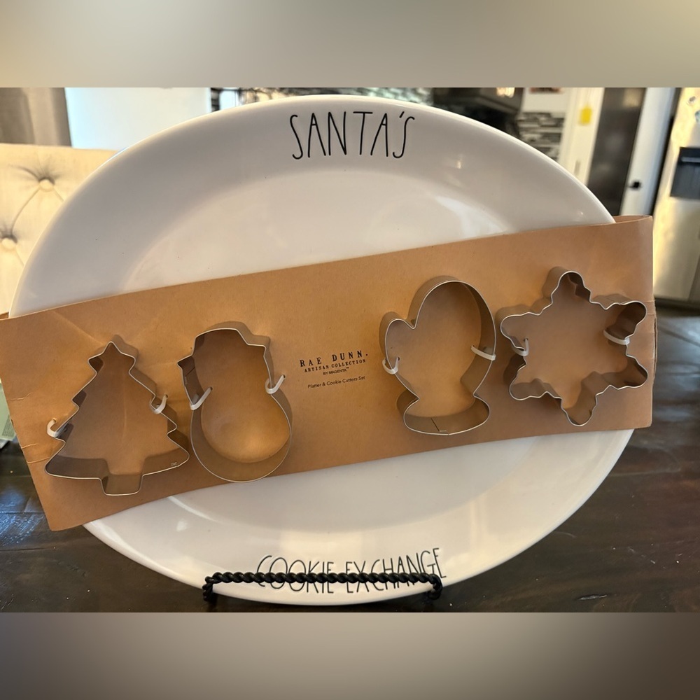 Rae Dunn White Santa's Cookie Plate with Cutters